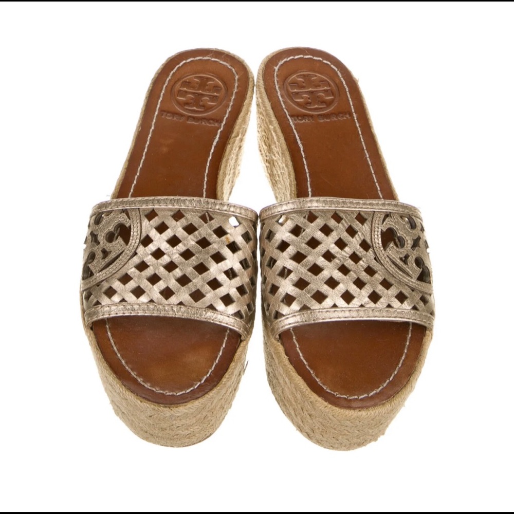 NBW Tory Burch Gold Leather Espadrilles